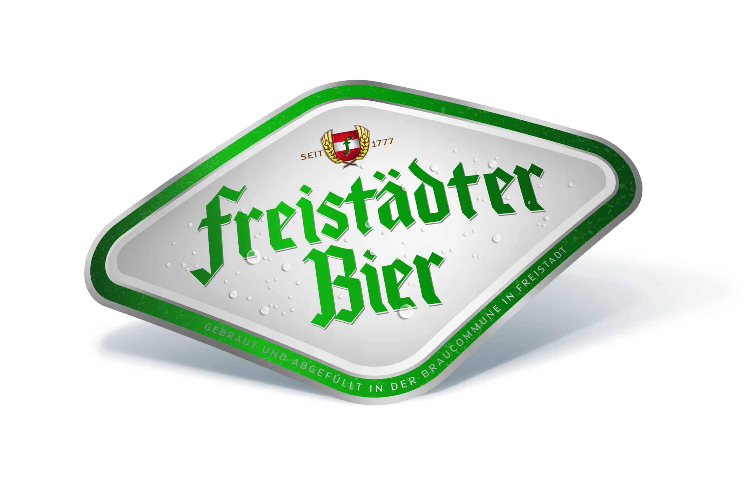 Etikett mit grünem Rand, Freistaat Bier, Emblem Seit 1777.